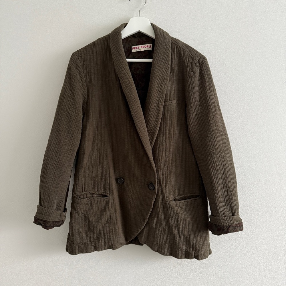 Free People Rowan Blazer Green XS 100% cotton